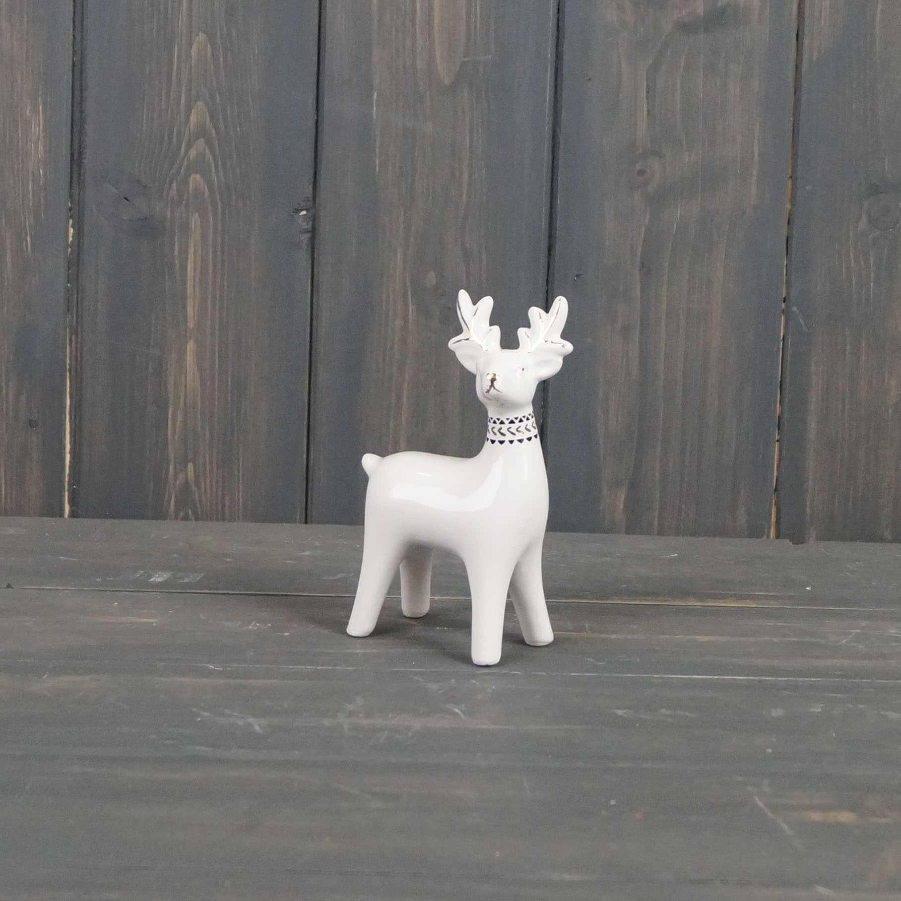 Small White Ceramic Standing Reindeer detail page